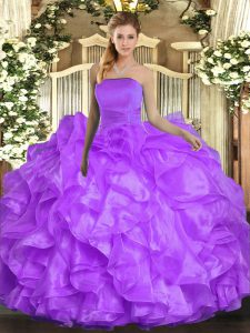 Lovely Ruffles Sweet 16 Dresses Lavender Lace Up Sleeveless Floor Length