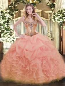 Captivating Ball Gowns Sweet 16 Dress Peach Sweetheart Organza Sleeveless Floor Length Lace Up