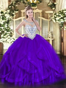 Free and Easy Floor Length Ball Gowns Sleeveless Purple Quinceanera Dress Zipper
