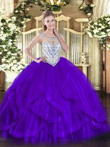Free and Easy Floor Length Ball Gowns Sleeveless Purple Quinceanera Dress Zipper