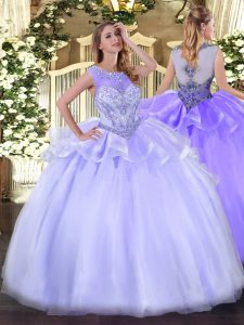 Flare Floor Length Ball Gowns Sleeveless Lavender Vestidos de Quinceanera Zipper