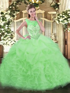 Apple Green Scoop Neckline Beading and Ruffles Quinceanera Dress Sleeveless Lace Up