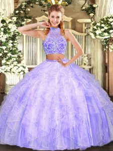 Halter Top Sleeveless Criss Cross Ball Gown Prom Dress Lavender Tulle