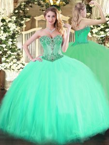 Aqua Blue Sweetheart Lace Up Beading Ball Gown Prom Dress Sleeveless