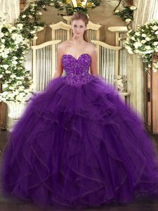 Glorious Ruffles Sweet 16 Quinceanera Dress Purple Lace Up Sleeveless Floor Length