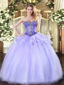 Noble Lavender Lace Up Sweetheart Beading Sweet 16 Dress Organza Sleeveless