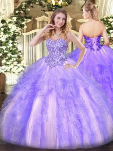 Sumptuous Lavender Sleeveless Appliques and Ruffles Floor Length Quinceanera Dress