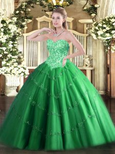 Inexpensive Floor Length Ball Gowns Sleeveless Green 15th Birthday Dress Lace Up