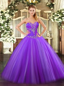 Chic Sweetheart Sleeveless Tulle 15 Quinceanera Dress Beading Lace Up