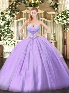 High Quality Lavender Sweetheart Lace Up Beading Quinceanera Gowns Sleeveless