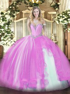 Trendy Sleeveless Lace Up Floor Length Beading and Ruffles Sweet 16 Dress