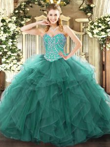 Tulle Sleeveless Floor Length Sweet 16 Dresses and Beading and Ruffles