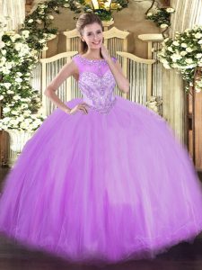 Scoop Sleeveless Tulle Quinceanera Dresses Beading Zipper