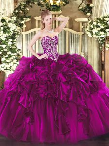 Elegant Sweetheart Sleeveless Organza Sweet 16 Quinceanera Dress Beading and Ruffles Lace Up