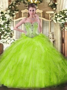 Top Selling Sweetheart Neckline Beading and Ruffles Quinceanera Gowns Sleeveless Lace Up