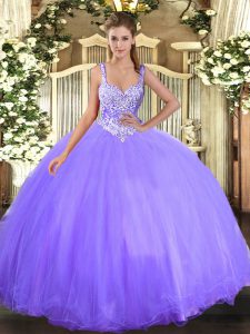 Latest Lavender Scoop Lace Up Beading Quinceanera Gown Sleeveless