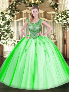 Hot Sale Floor Length Ball Gown Prom Dress Tulle Sleeveless Beading