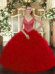 Fitting Organza Sleeveless Floor Length Quinceanera Gowns and Beading and Ruffles