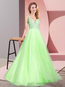Artistic Lace Dress for Prom Yellow Green Zipper Sleeveless Floor Length