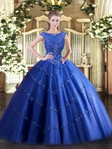 Enchanting Blue Sleeveless Beading and Appliques Floor Length Sweet 16 Dresses