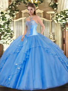 Sleeveless Lace Up Floor Length Beading and Ruffles Ball Gown Prom Dress