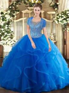 Hot Sale Floor Length Royal Blue Sweet 16 Quinceanera Dress Scoop Sleeveless Clasp Handle