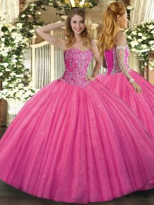 Sweetheart Sleeveless Tulle Sweet 16 Dress Beading Lace Up