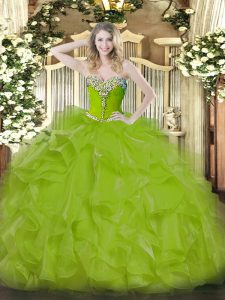 Floor Length Ball Gowns Sleeveless Olive Green Quinceanera Gown Lace Up