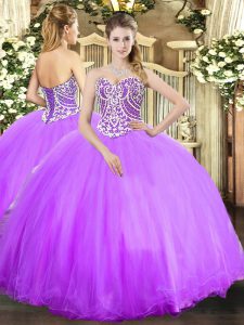 Tulle Sleeveless Floor Length Quinceanera Gown and Beading