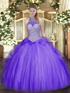 Beading and Ruffles Sweet 16 Dress Lavender Lace Up Sleeveless Floor Length