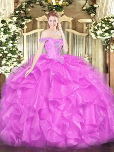 Suitable Lilac Sleeveless Beading and Ruffles Floor Length 15th Birthday Dress