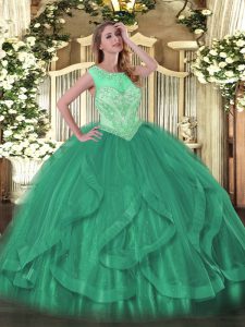 Floor Length Turquoise Quinceanera Gowns Scoop Sleeveless Lace Up