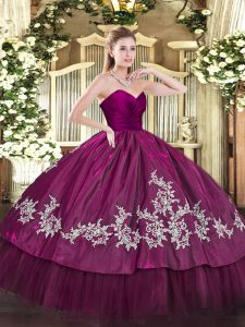 Popular Fuchsia Quince Ball Gowns Military Ball and Sweet 16 and Quinceanera with Embroidery Sweetheart Sleeveless Zipper