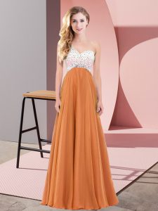 Floor Length Empire Sleeveless Orange Red Evening Dress Criss Cross