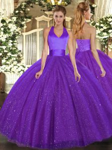 Tulle Sleeveless Floor Length Ball Gown Prom Dress and Sequins