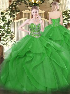 Edgy Ball Gowns Quince Ball Gowns Green Sweetheart Tulle Sleeveless Floor Length Lace Up