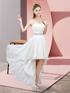 Decent High Low White Prom Evening Gown Sweetheart Sleeveless Lace Up