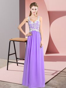 Lavender Chiffon Zipper Evening Dress Sleeveless Floor Length Lace