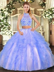 Two Pieces Quinceanera Dress Lavender Strapless Tulle Sleeveless Floor Length Criss Cross