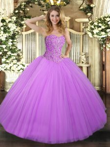On Sale Lilac Lace Up 15 Quinceanera Dress Beading Sleeveless Floor Length