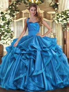 Ideal Halter Top Sleeveless Organza Quinceanera Gown Ruffles Lace Up