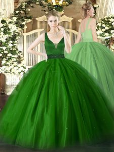 Lovely Sleeveless Floor Length Beading Zipper Sweet 16 Dresses with Green
