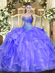 Noble Organza Sweetheart Sleeveless Lace Up Beading and Ruffles Quinceanera Dresses in Blue