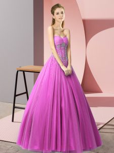 Sleeveless Lace Up Floor Length Beading Prom Gown