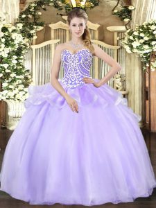 Stylish Lavender Sleeveless Beading Floor Length Quinceanera Gowns