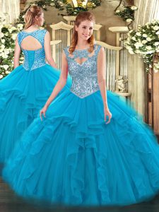 Perfect Tulle Sleeveless Floor Length Quinceanera Dress and Beading and Ruffles