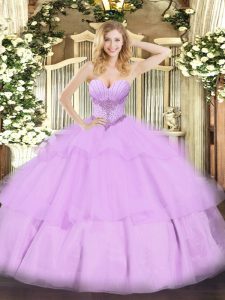 Lavender Sweetheart Neckline Beading and Ruffled Layers Sweet 16 Dresses Sleeveless Lace Up