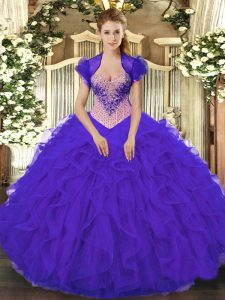Sweet Purple Organza Lace Up Sweetheart Sleeveless Floor Length Quinceanera Gowns Beading and Ruffles