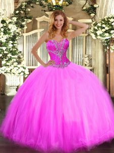 Customized Sweetheart Sleeveless Lace Up Sweet 16 Quinceanera Dress Fuchsia Tulle