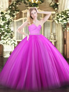 Luxurious Floor Length Fuchsia Vestidos de Quinceanera Sweetheart Sleeveless Zipper